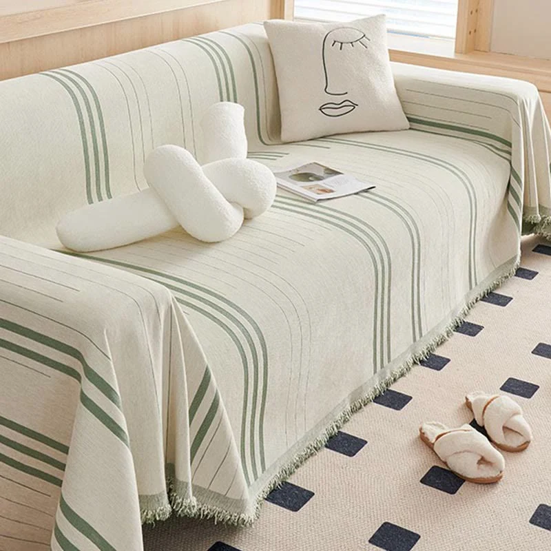 Sofaschoner aus Chenille mit geraden Streifen und Quasten