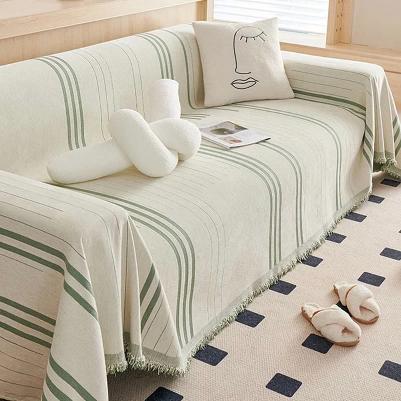 Sofaschoner aus Chenille mit geraden Streifen und Quasten