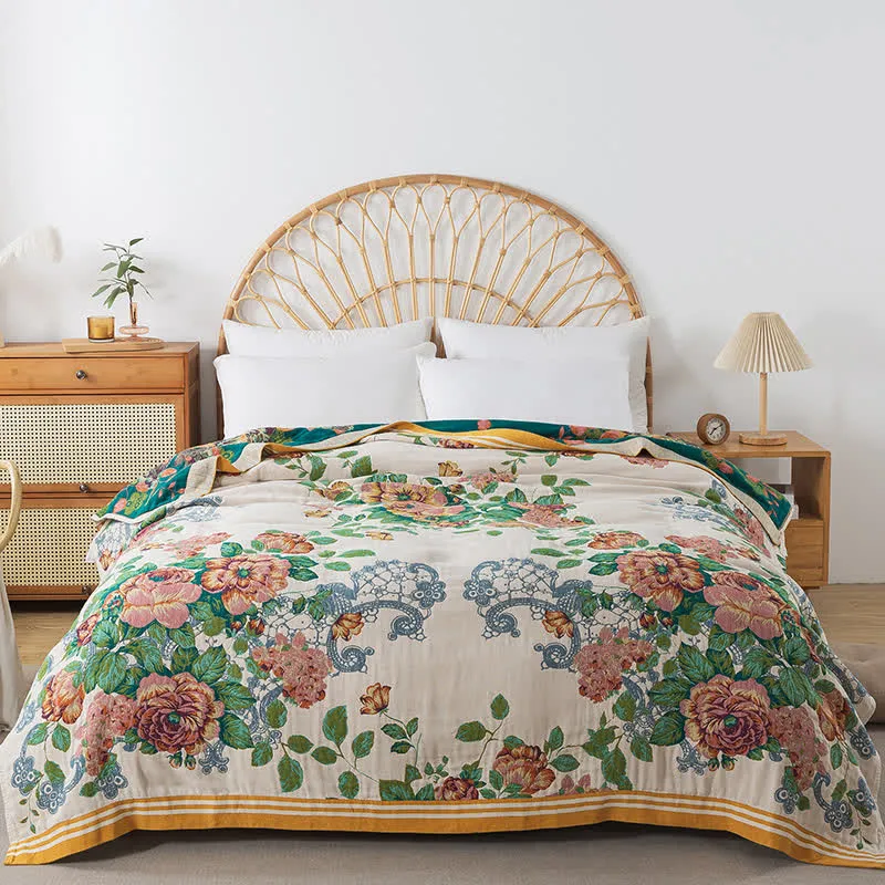 Weiche Sofadecke aus Baumwolle mit eleganter Rose