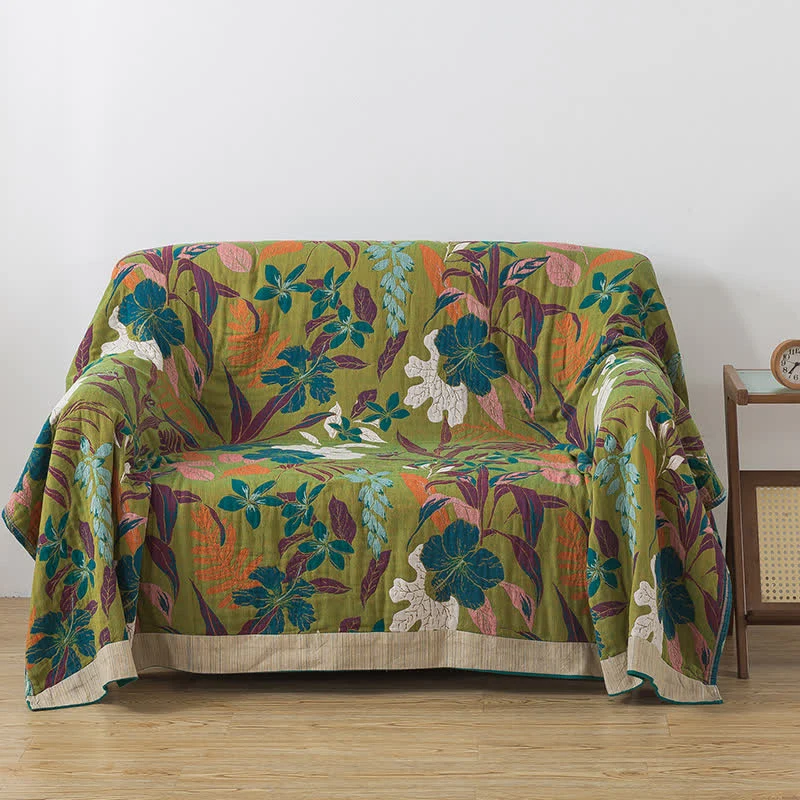 Leichte Sofadecke aus Baumwollgaze mit Blumenmuster