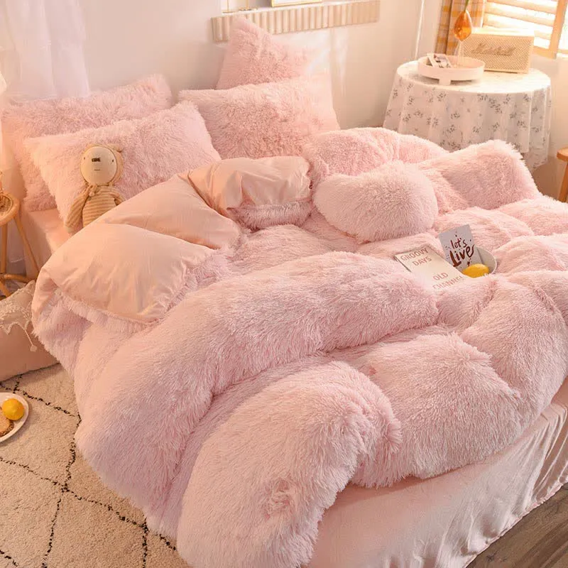 Flauschiges Bettwäscheset Bettbezug & Kissenbezug