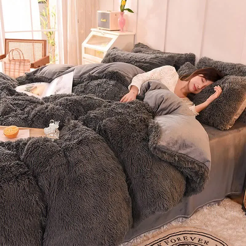 Flauschiges Bettwäscheset Bettbezug & Kissenbezug