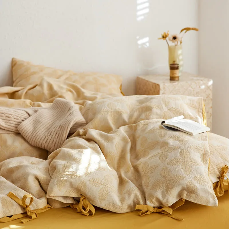 Bettwäscheset aus Baumwollgaze mit Jacquard-Krawatte (4-teilig)