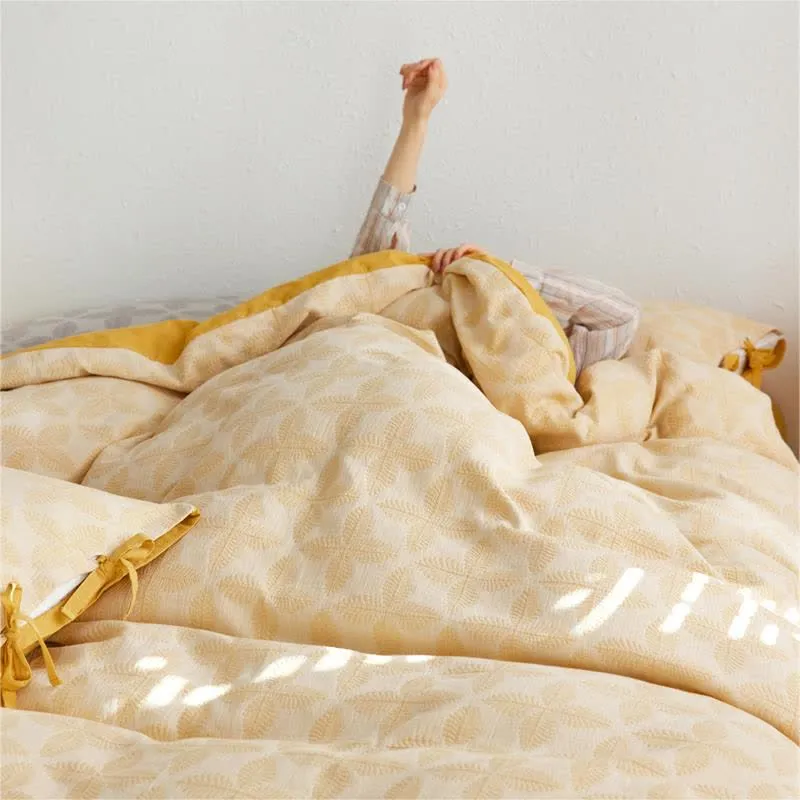 Bettwäscheset aus Baumwollgaze mit Jacquard-Krawatte (4-teilig)