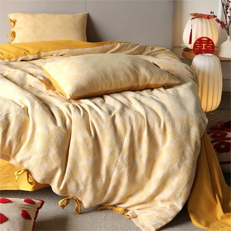 Bettwäscheset aus Baumwollgaze mit Jacquard-Krawatte (4-teilig)