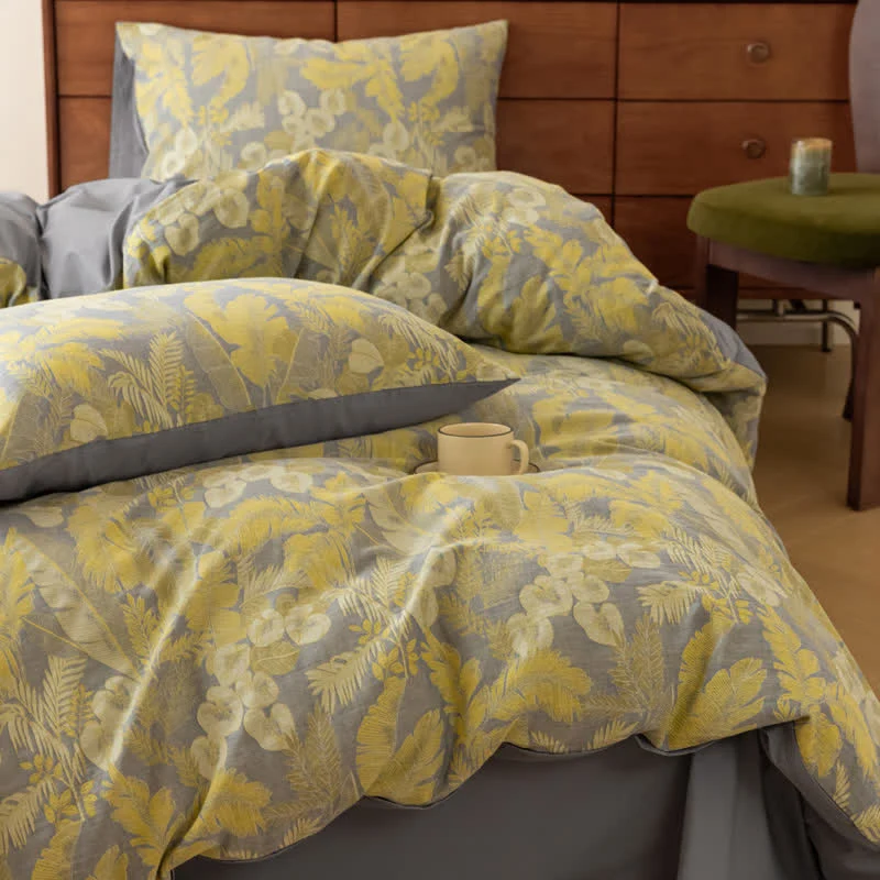 Bettwäscheset aus reinem Baumwolljacquard mit Retro-Blumenmuster (4-teilig)
