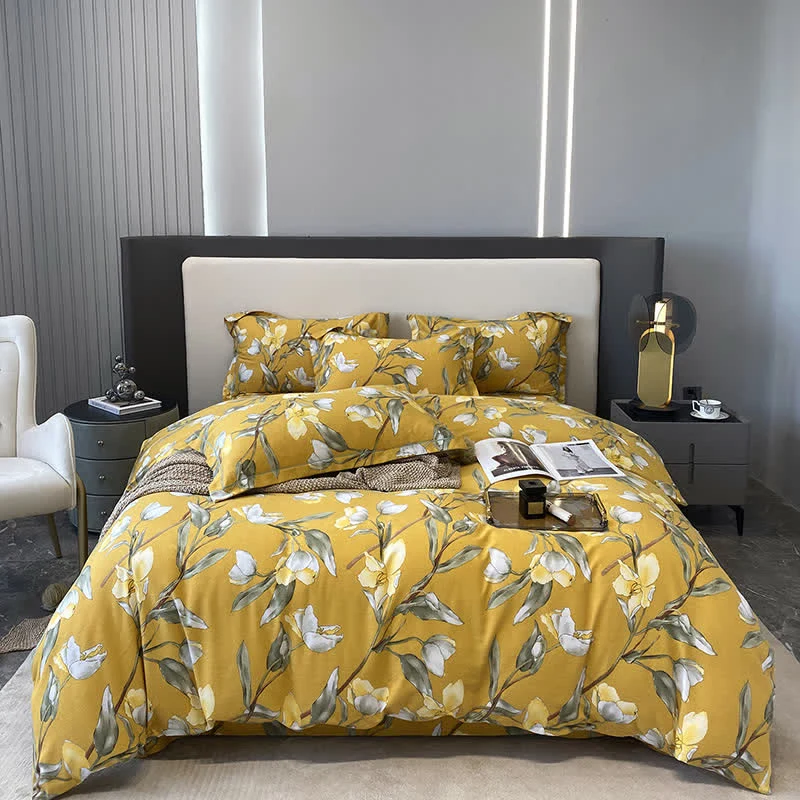 Bettwäscheset aus reiner Baumwolle mit Retro-Blumenmuster (4-teilig)