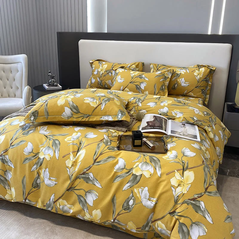 Bettwäscheset aus reiner Baumwolle mit Retro-Blumenmuster (4-teilig)
