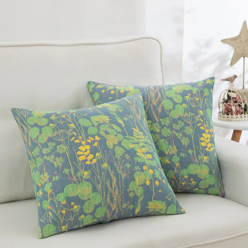 Lotus Pond Jacquard-Kissenbezüge aus Baumwollgaze (2 Stück)