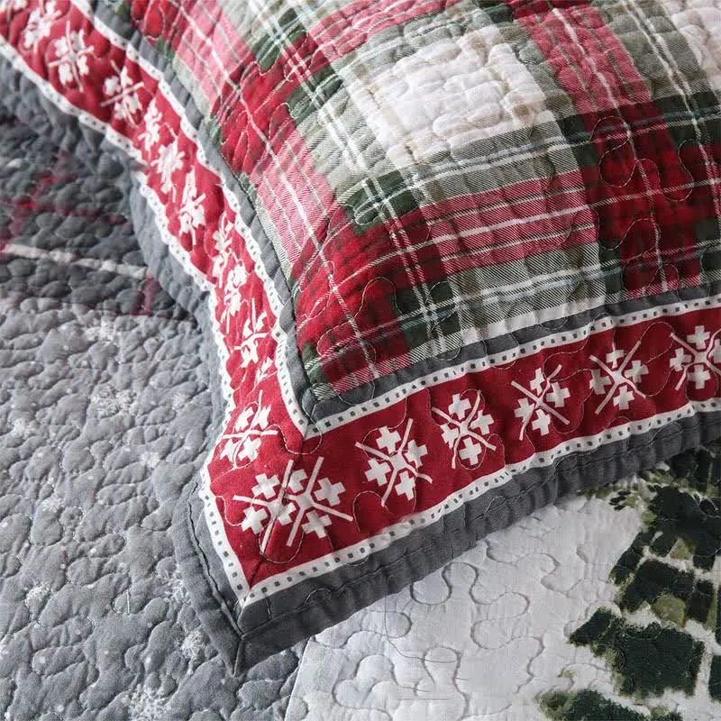 Weihnachts-Patchwork-Bettwäscheset aus gesteppter Baumwolle (3-teilig)