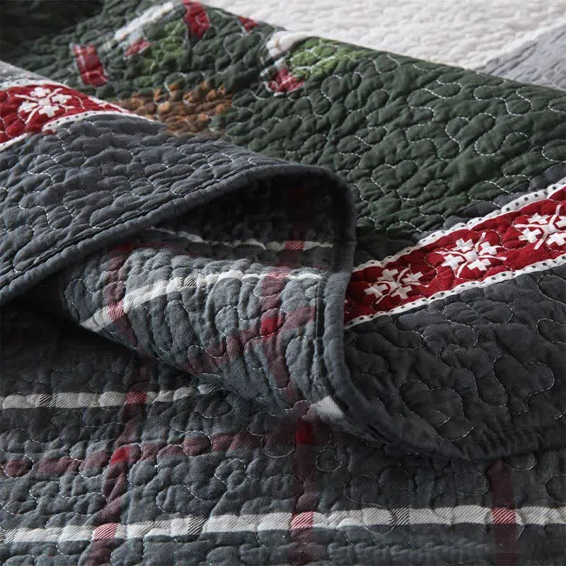 Weihnachts-Patchwork-Bettwäscheset aus gesteppter Baumwolle (3-teilig)