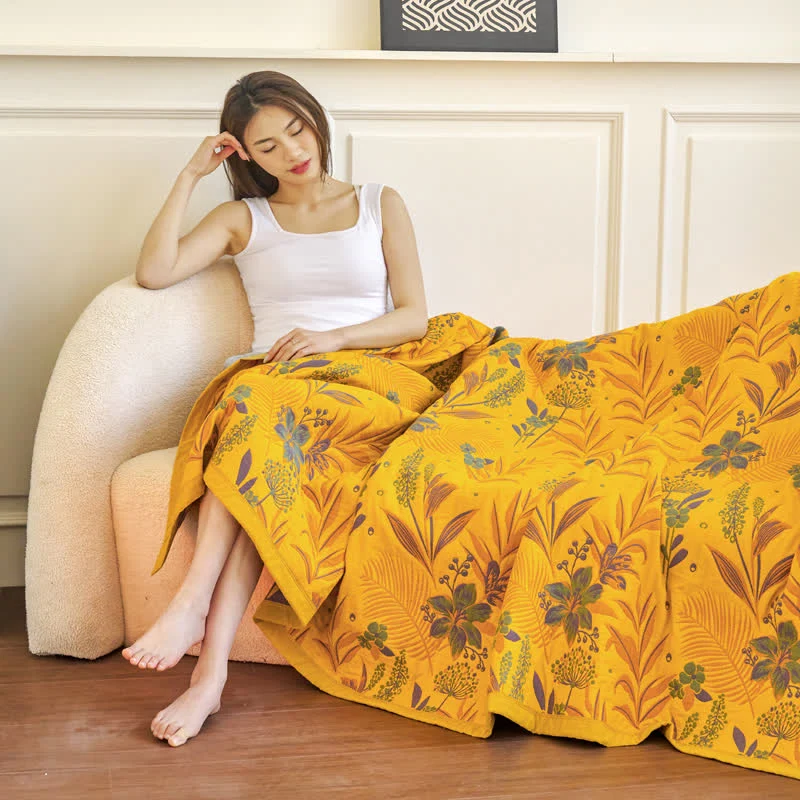 Dreilagige, bequeme Sofadecke aus Baumwollgaze mit Blumenmuster