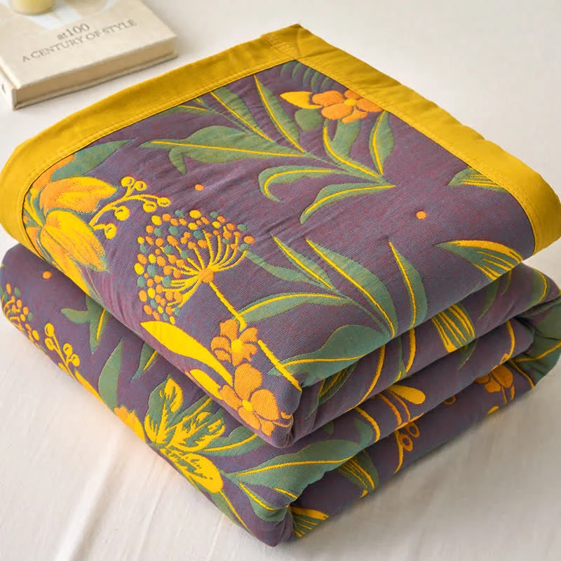Dreilagige, bequeme Sofadecke aus Baumwollgaze mit Blumenmuster