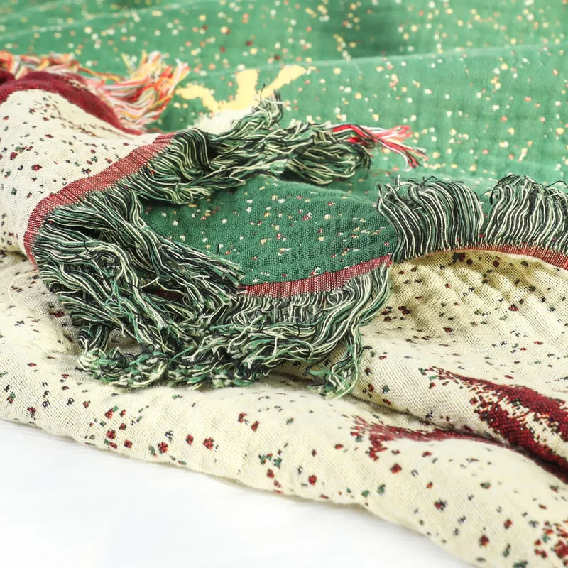 Elegante Sofadecke aus Gänse-Baumwollgaze mit Quasten