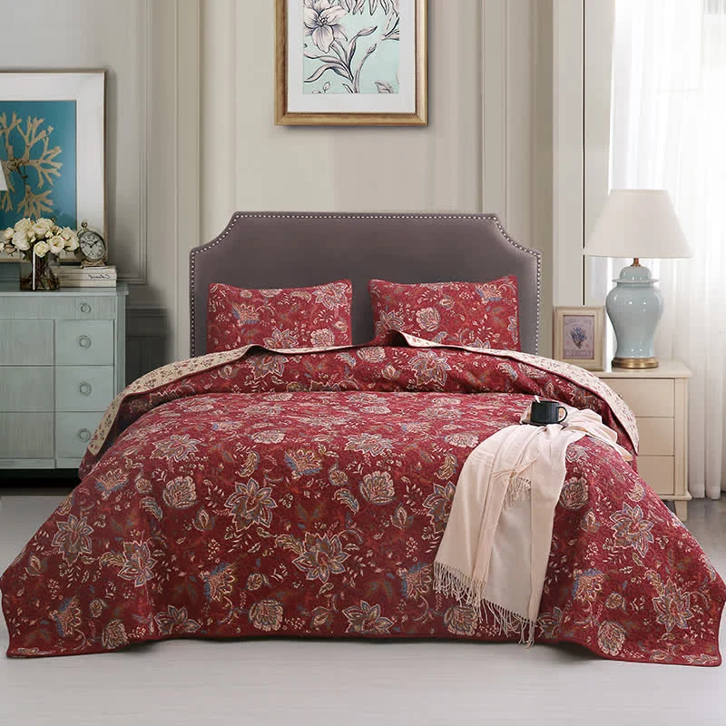 Bettwäscheset aus reiner Baumwolle mit Retro-Blumenmuster (3-teilig)