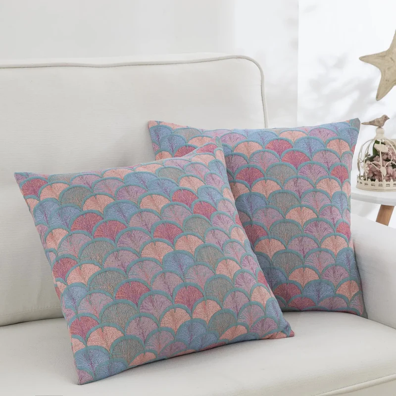 Jacquard-Kissenbezüge aus Baumwollgaze mit Fischschuppenmotiv (2 Stück)