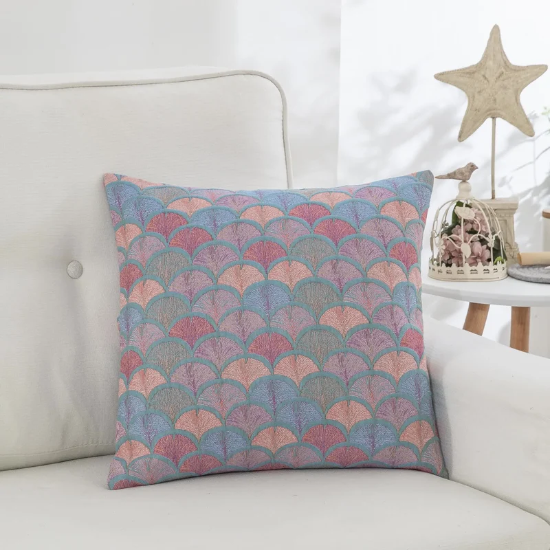 Jacquard-Kissenbezüge aus Baumwollgaze mit Fischschuppenmotiv (2 Stück)