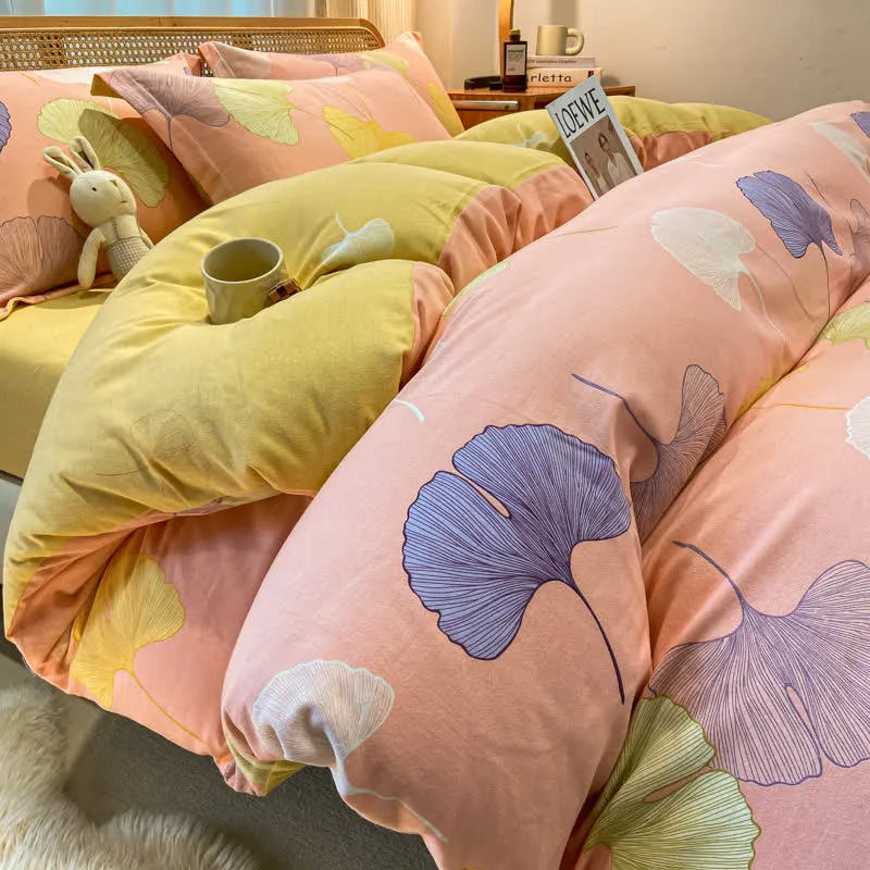 Bettwäsche aus gebürsteter Baumwolle mit Ginkgoblättern im Landhausstil