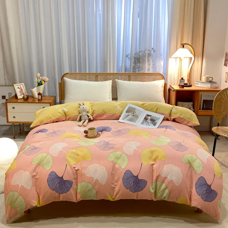 Bettwäsche aus gebürsteter Baumwolle mit Ginkgoblättern im Landhausstil