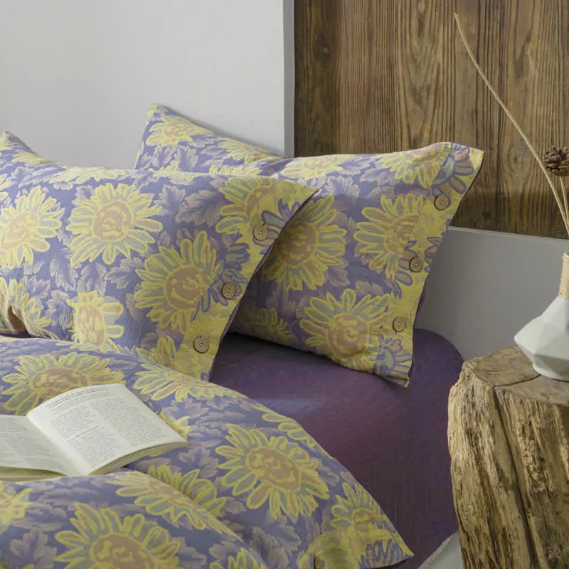 Jacquard-Bettwäscheset aus Baumwollgaze mit Sonnenblumenmotiv (4-teilig)