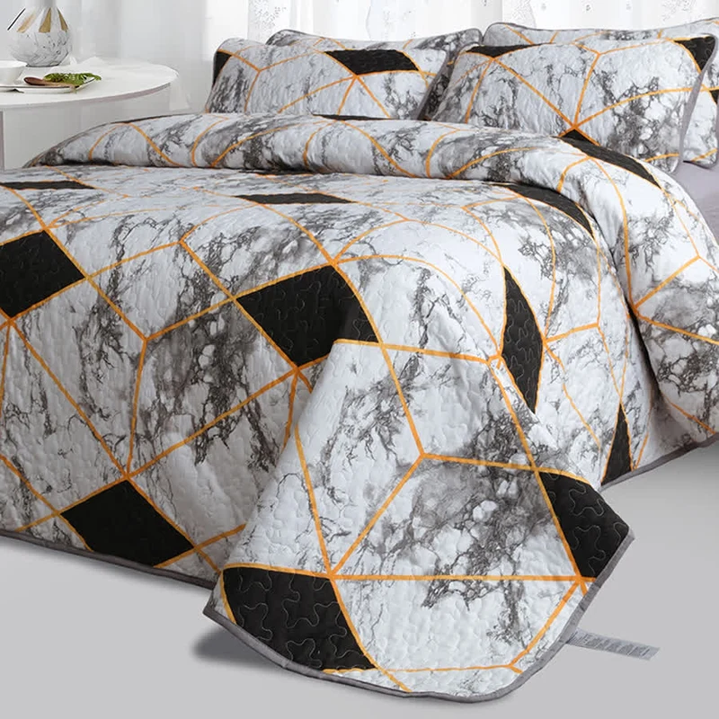 Atmungsaktives Steppbettwäscheset mit geometrischem Marmormuster (3-teilig)