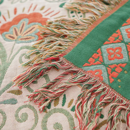 Retro-Paisley-Sofadecke aus Baumwollgaze mit Quaste