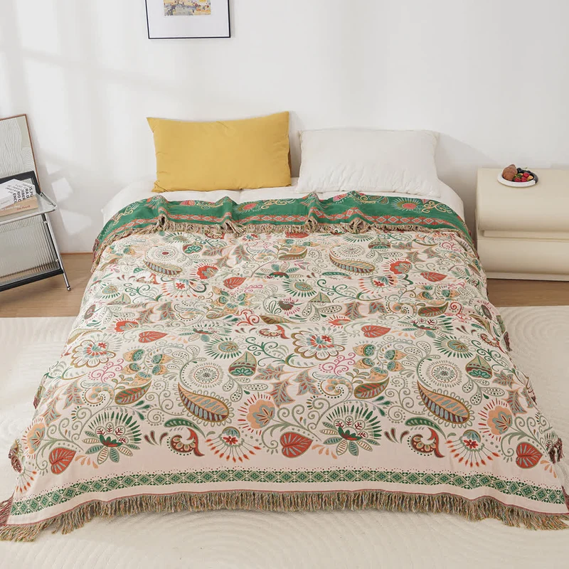 Retro-Paisley-Sofadecke aus Baumwollgaze mit Quaste