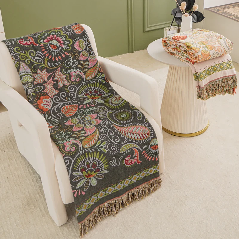 Retro-Paisley-Sofadecke aus Baumwollgaze mit Quaste