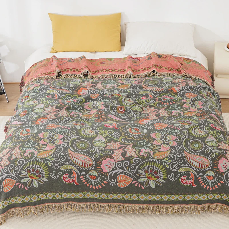 Retro-Paisley-Sofadecke aus Baumwollgaze mit Quaste