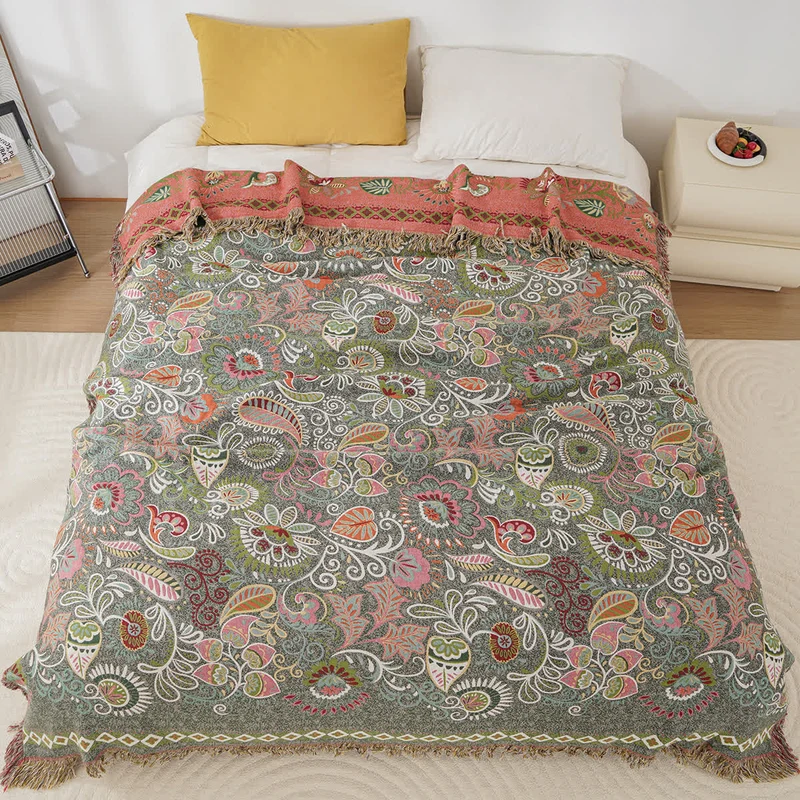 Retro-Paisley-Sofadecke aus Baumwollgaze mit Quaste