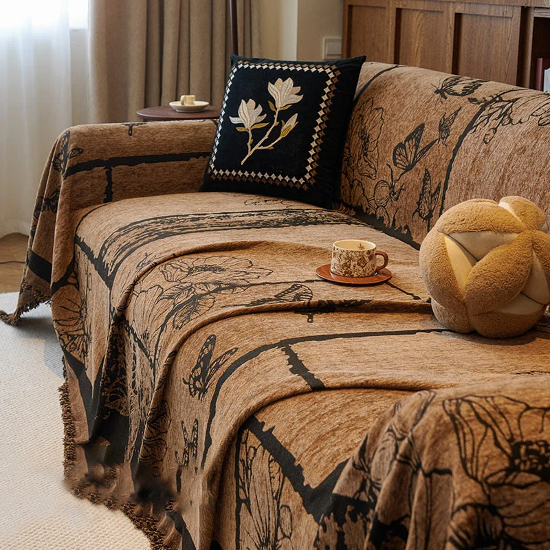 Chenille Couchbezug mit Vintage-Kunstpflanzen und Blumenmuster