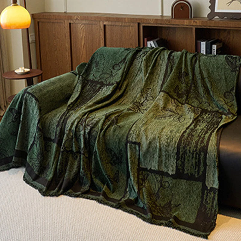 Chenille Couchbezug mit Vintage-Kunstpflanzen und Blumenmuster