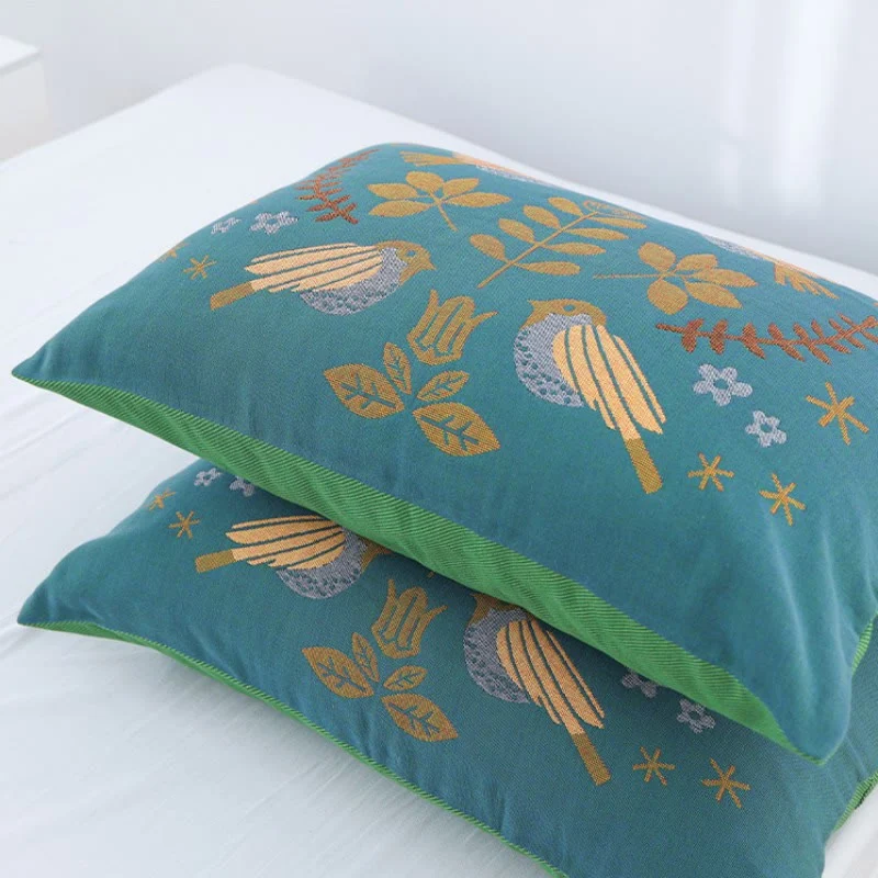 Boho Blumenvogel Baumwollgaze Kissenbezüge (2 Stück)