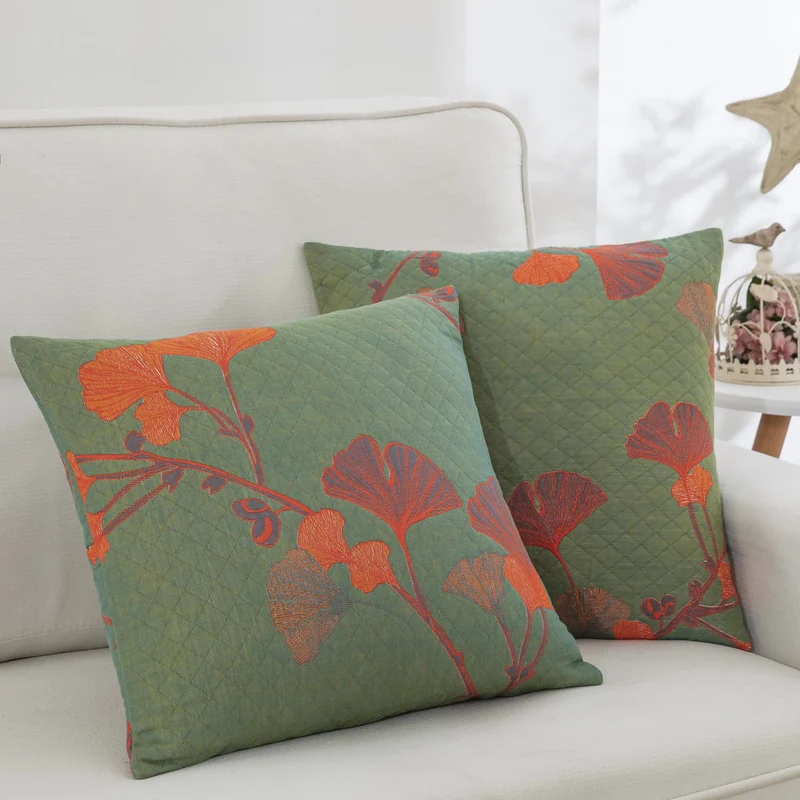 Kissenbezüge aus Baumwollgaze-Jacquard mit Ginkgoblättern (2 Stück)