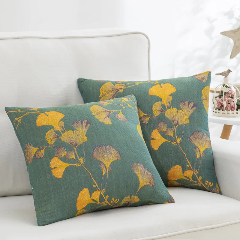 Kissenbezüge aus Baumwollgaze-Jacquard mit Ginkgoblättern (2 Stück)
