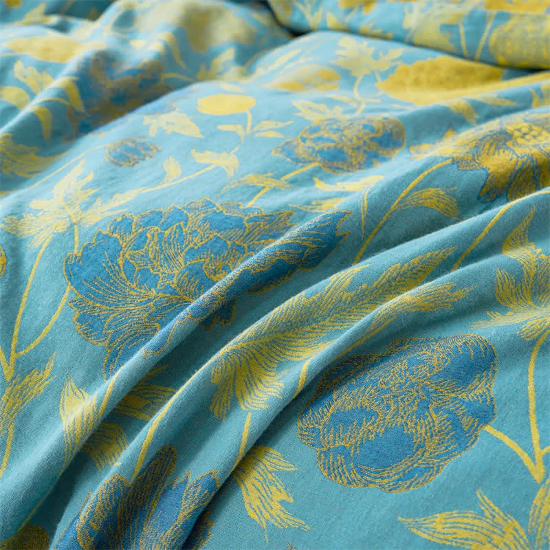 Atmungsaktives Jacquard-Bettwäscheset aus Baumwollgaze mit Blumenmuster (3-teilig)