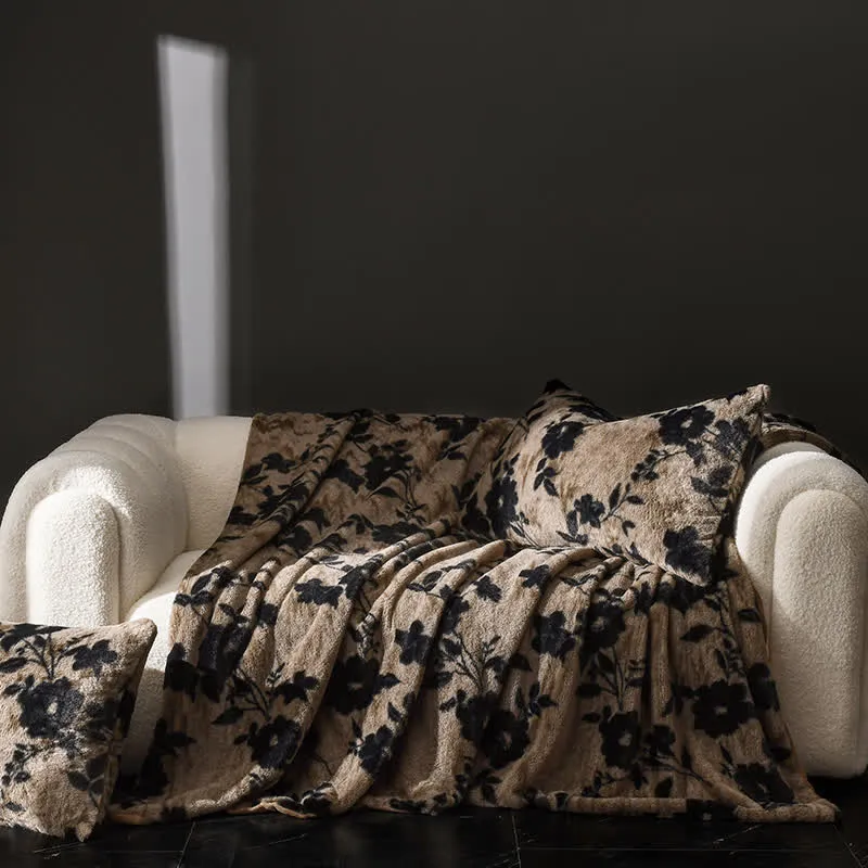 Samt-Sofadecke mit Vintage-Blumenmuster