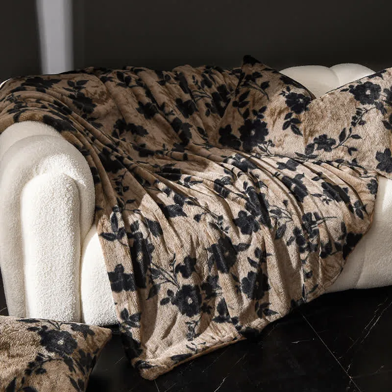 Samt-Sofadecke mit Vintage-Blumenmuster