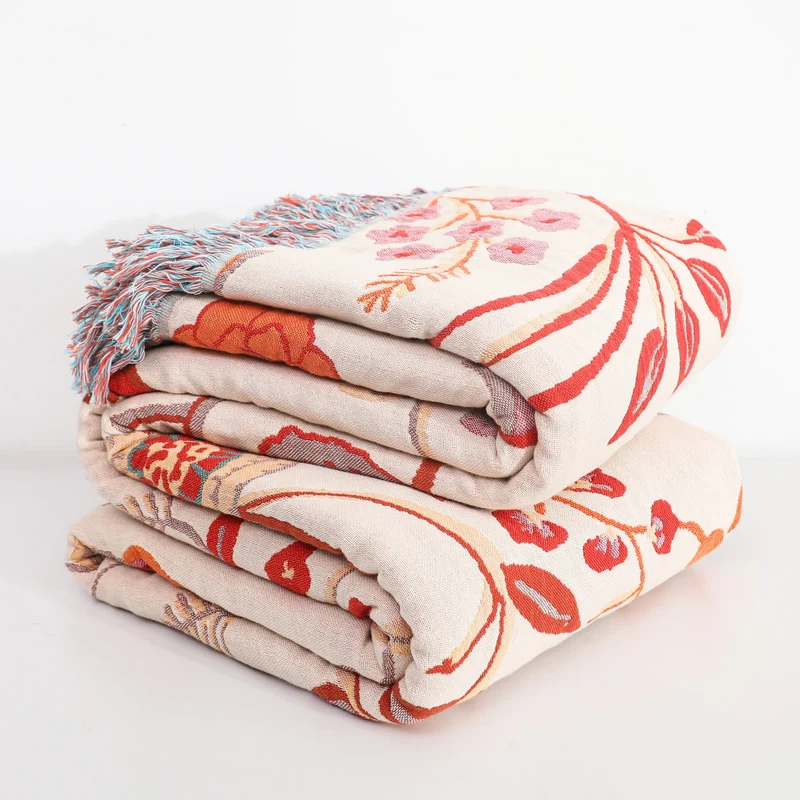 Bequeme Sofadecke aus Baumwollgaze mit Vintage-Blumenmuster