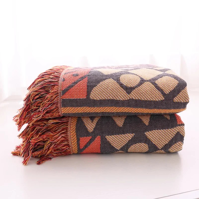 Sofadecke aus Baumwollgaze im Bohemian-Stil mit geometrischem Muster