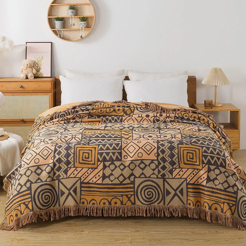 Sofadecke aus Baumwollgaze im Bohemian-Stil mit geometrischem Muster