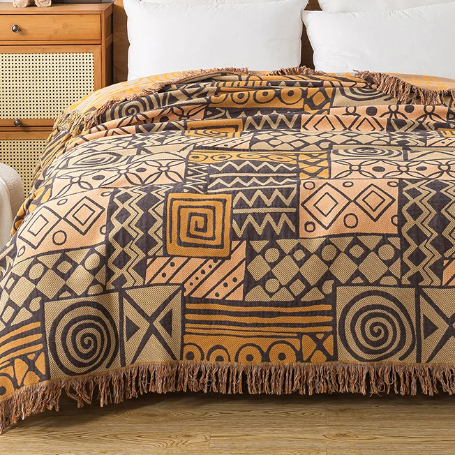 Sofadecke aus Baumwollgaze im Bohemian-Stil mit geometrischem Muster