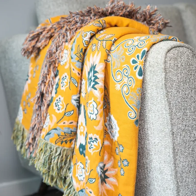 Ownkoti Vintage Überwurfdecke mit Blumenmuster, Sofabezug