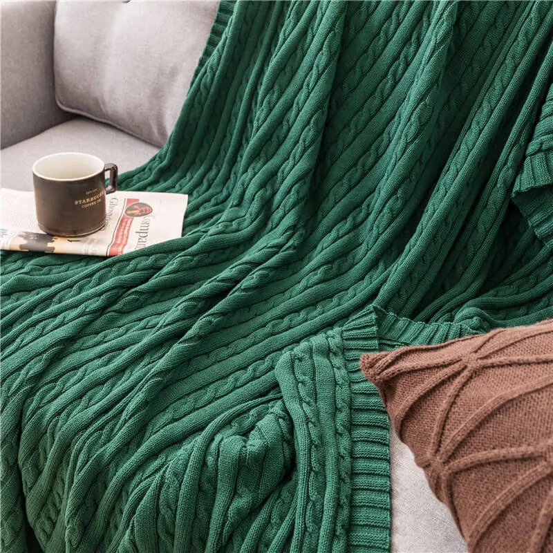 Ownkoti Einfarbige Sofa-Strickdecke aus Baumwolle