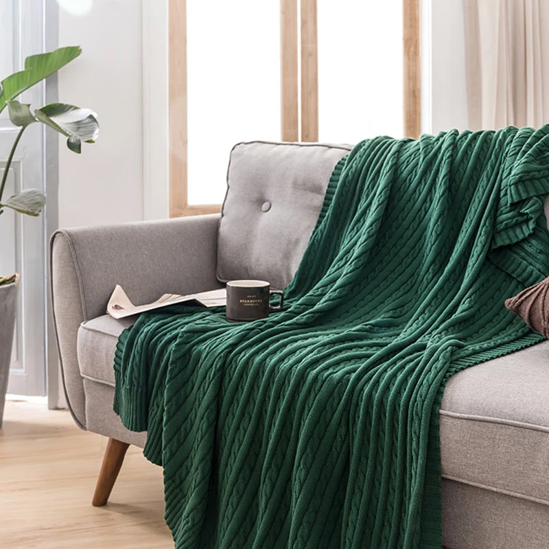 Ownkoti Einfarbige Sofa-Strickdecke aus Baumwolle