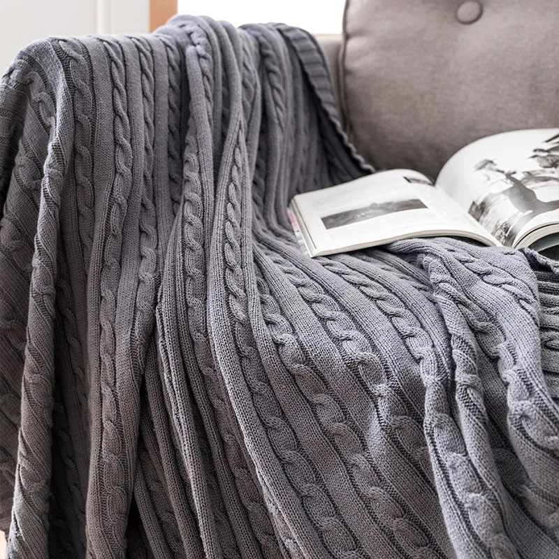 Ownkoti Einfarbige Sofa-Strickdecke aus Baumwolle