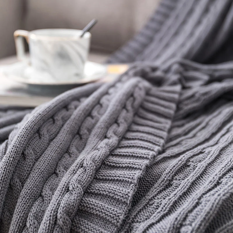 Ownkoti Einfarbige Sofa-Strickdecke aus Baumwolle