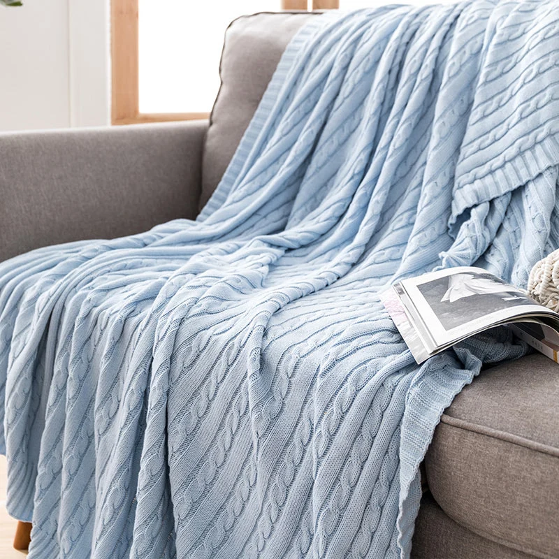 Ownkoti Einfarbige Sofa-Strickdecke aus Baumwolle