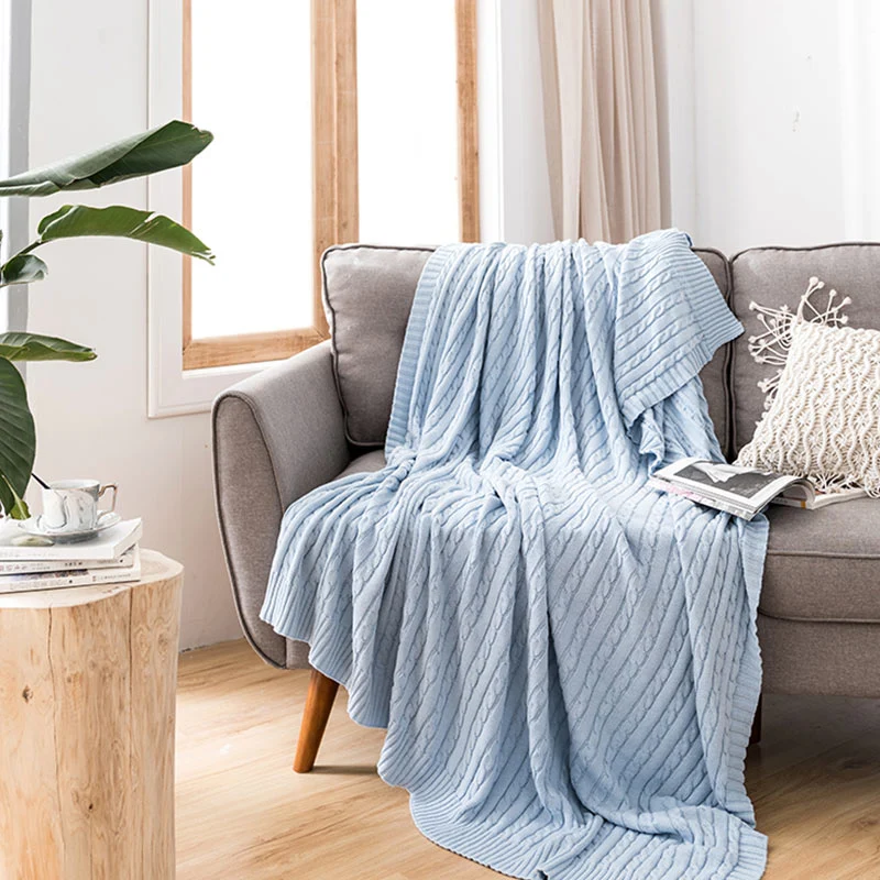 Ownkoti Einfarbige Sofa-Strickdecke aus Baumwolle