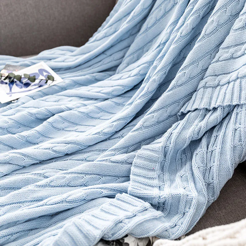 Ownkoti Einfarbige Sofa-Strickdecke aus Baumwolle
